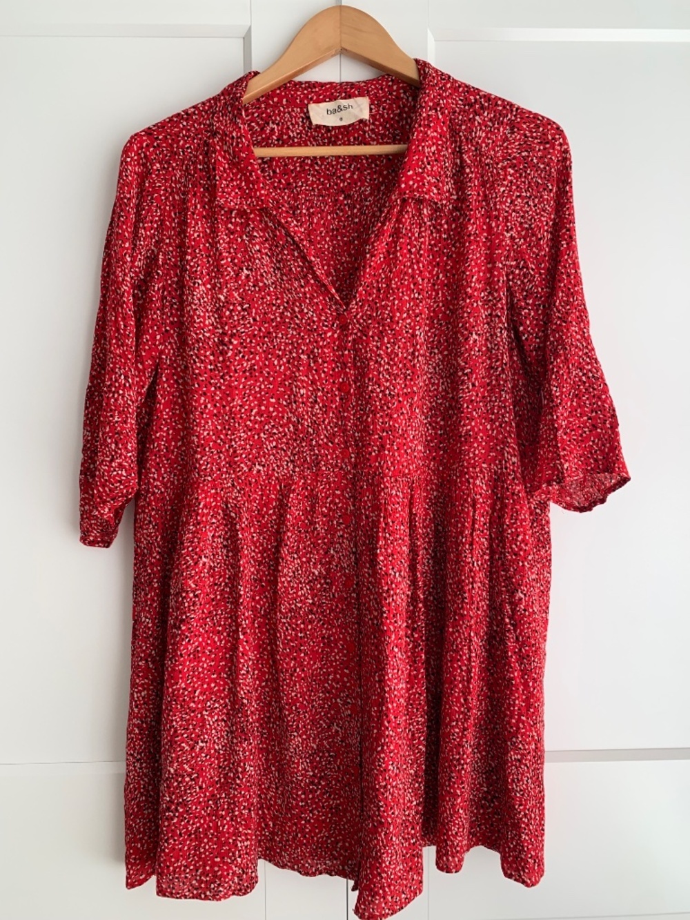 Ba&sh Dress Alma Rouge Floral Mini Dress red US size 4 Shift cottage core Y2K